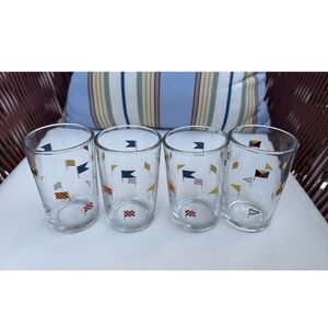 POTTERY BARN Crisa Colorful Nautical Flag Glasses 10 Oz. Set of 4 Made in Mexico